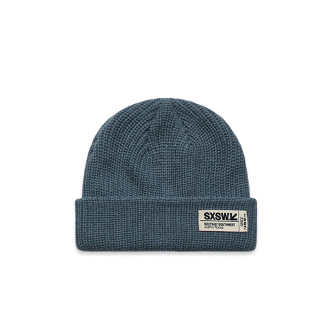 LABEL CABLE BEANIE IN BLUE (PREORDER)